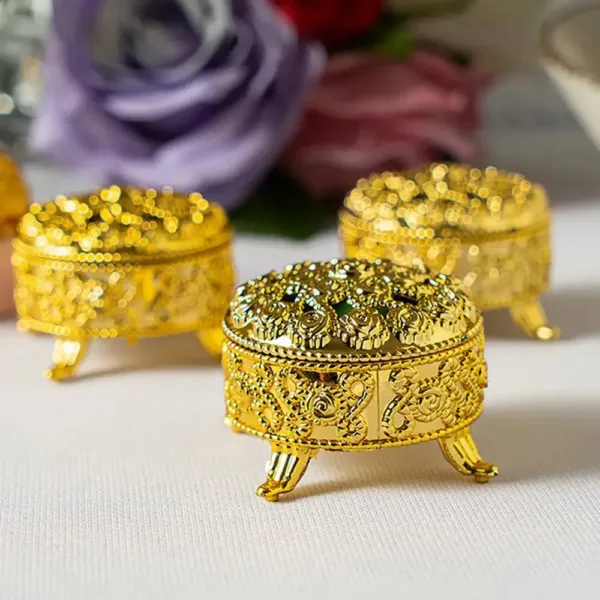 Round Trinket Candy Box with Lid Gold 1 1